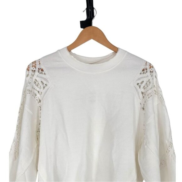 Free People Movement Sun and Done Sweatshirt in Ivory size Small Crochet Trim - Picture 4 of 14